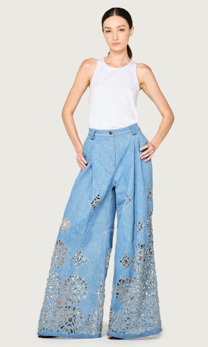 Pantalon palazzo denim dentelle ali drissi